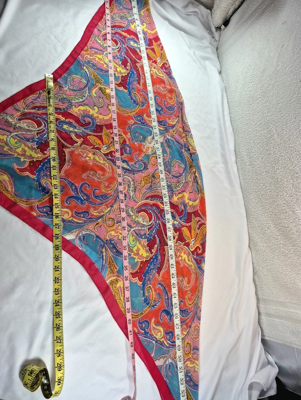 Vibrant Multicolor Paisley Print Silk Square Scarf Magenta Border Beach Chic